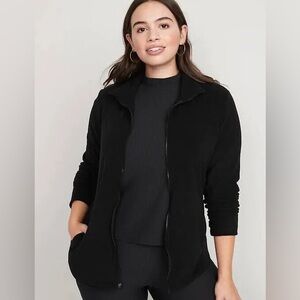Old Navy Full Zip Fleece Jacket, Women, Black Lightweight Mock Neck, Medium